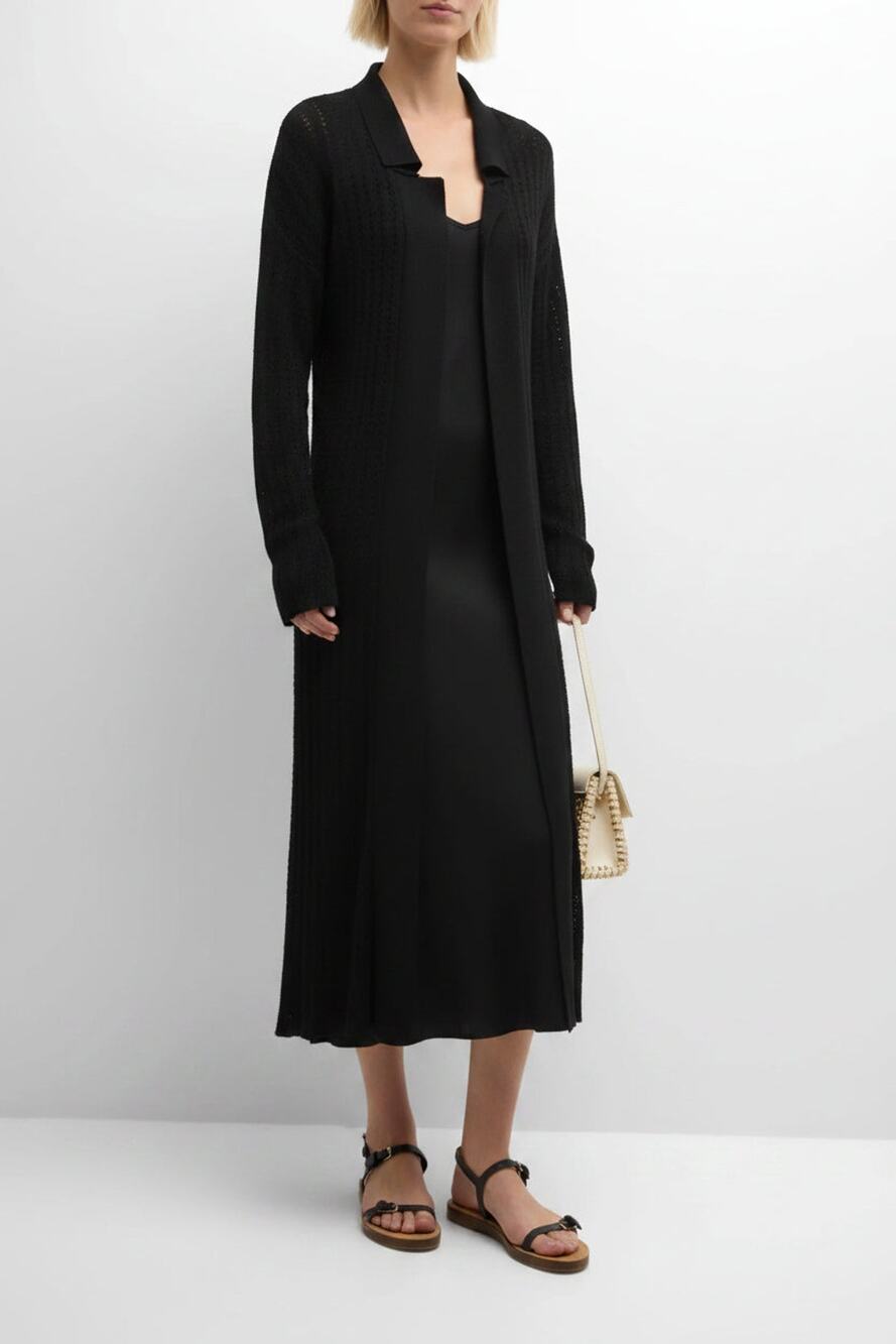 NAADAM Black Organic Hemp Cotton Cable Knit Duster Cardigan